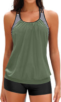 Two Piece Tankini Bathing Suits T-Back Blouson Tankini - Modest Sporty