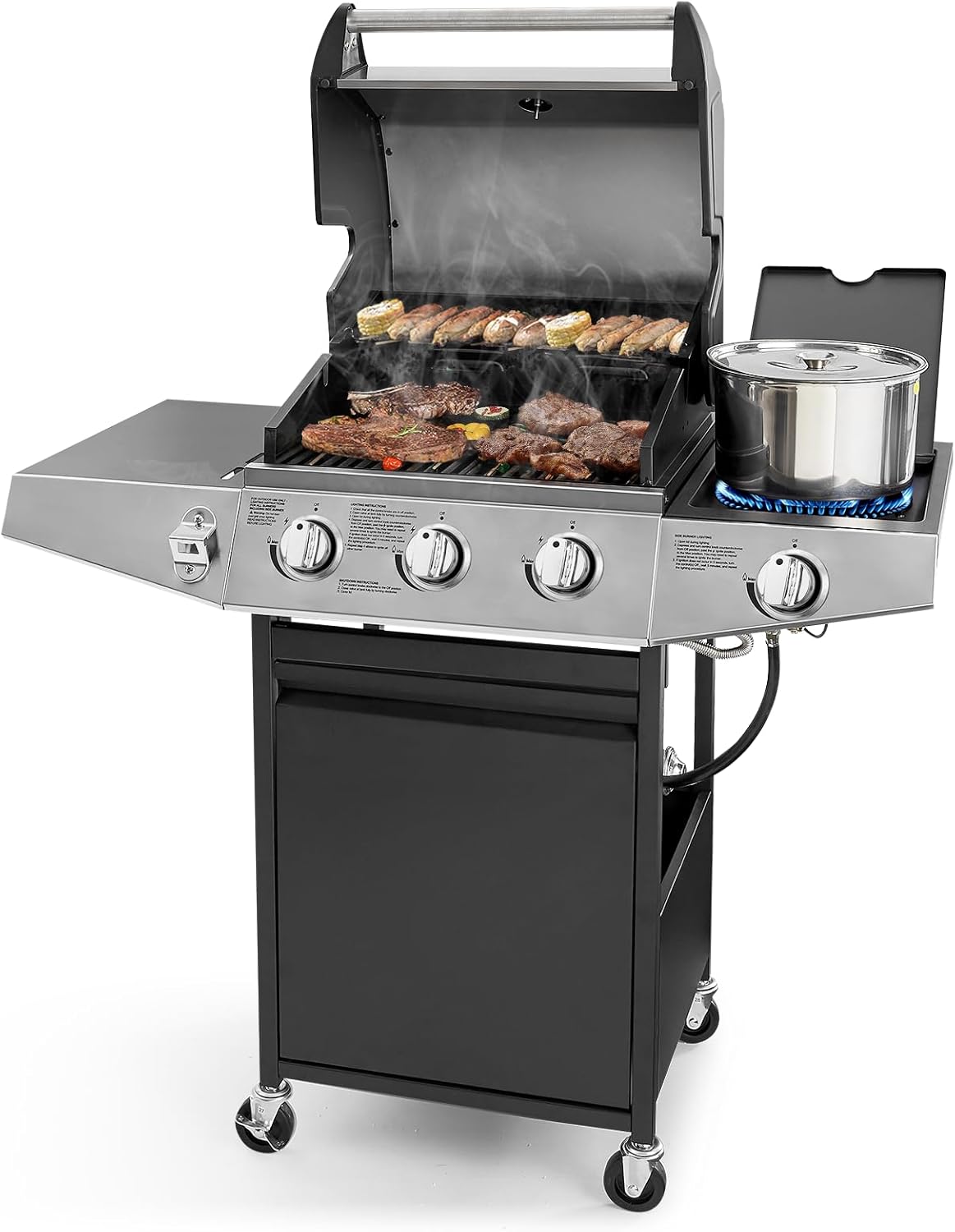 3 Burners Gas Grill with Side Burner for Outdoor Cooking Fun