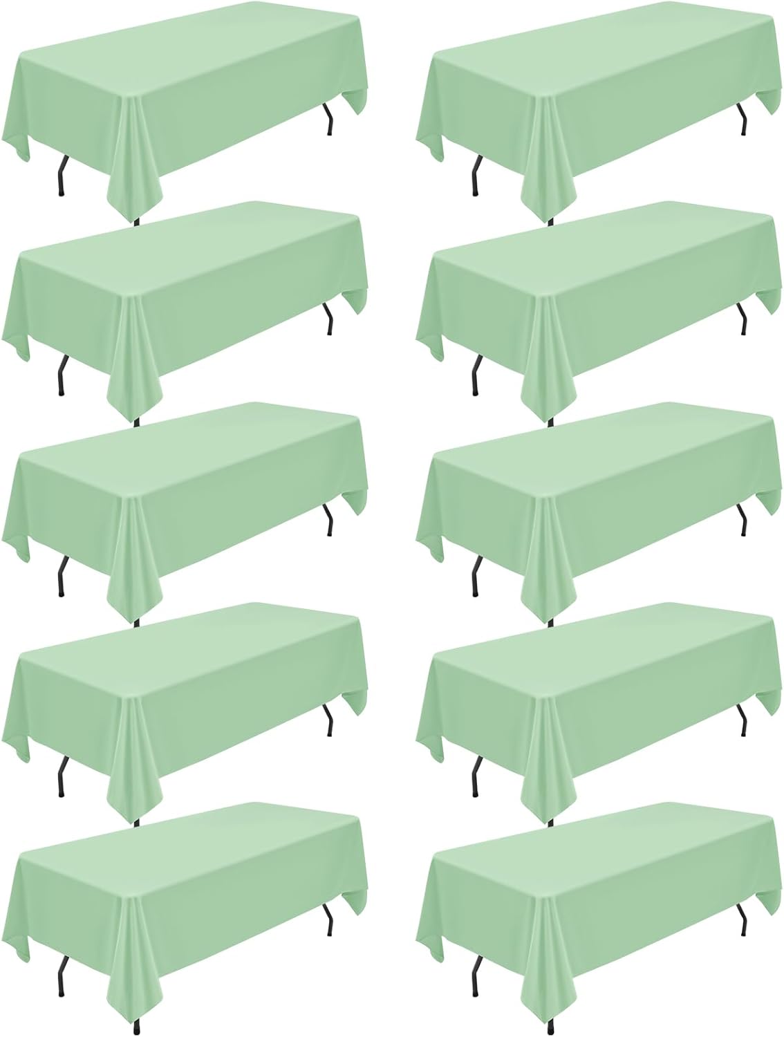 Sage Green Polyester Tablecloths for 6 Foot Tables - 10 Packs