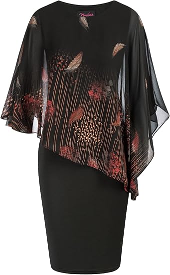 Hanna Nikole Women's Sleeveless Cape Dress with Chiffon Overlay