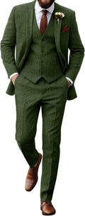 Retro Tweed Herringbone Suit Slim Fit 3-Piece for Men - Classic Look