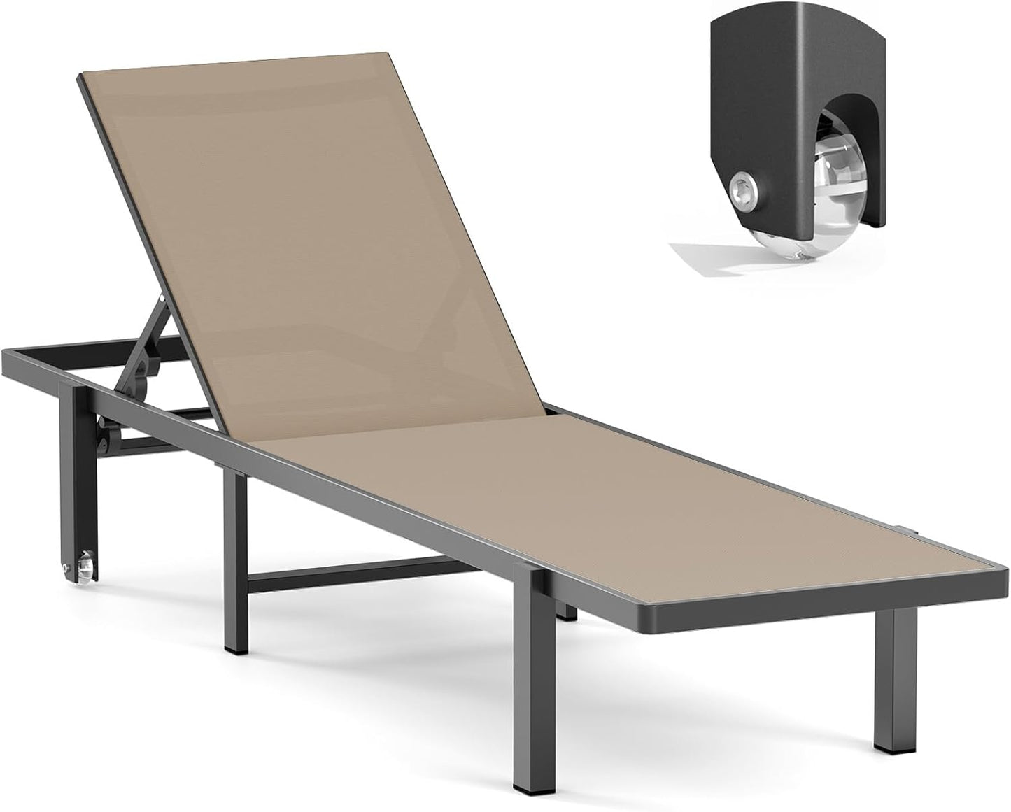 Aluminum Chaise Lounge Chair Outdoor with Wheels for Comfort