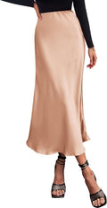 Elegant High Waist Satin Midi Skirt for Women by BTFBM
