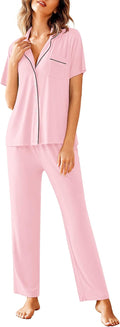 Women Pajama Set Notch Collar Soft Short Sleeve with Long Pants