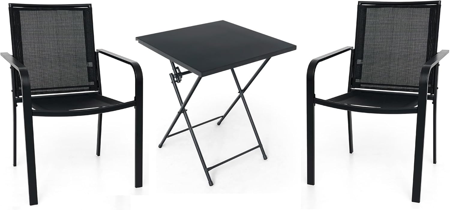 3-Piece Outdoor Bistro Set with Folding Table and Stackable Chairs