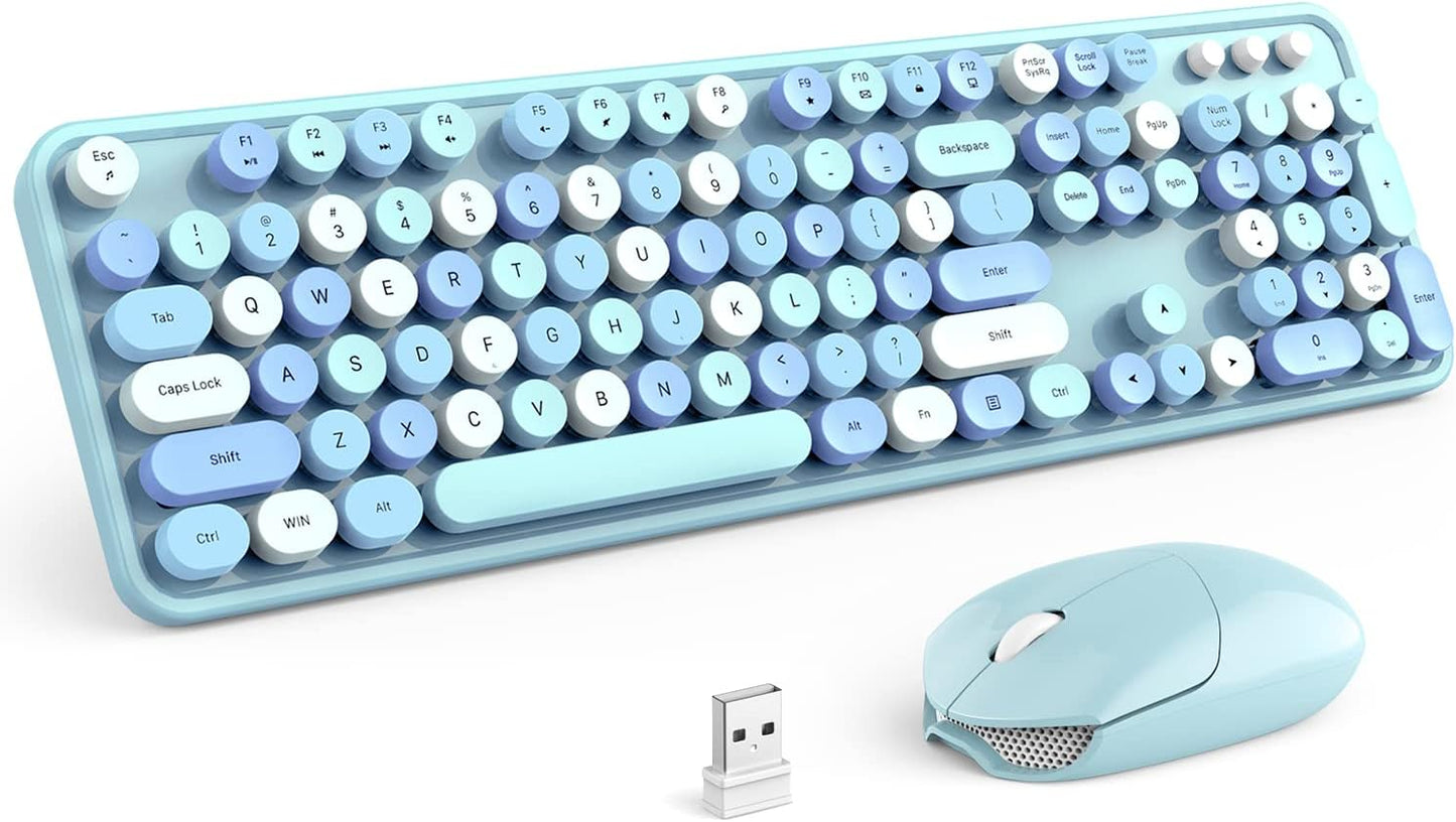 Blue Wireless Typewriter Keyboard - Plug and Play Convenience!