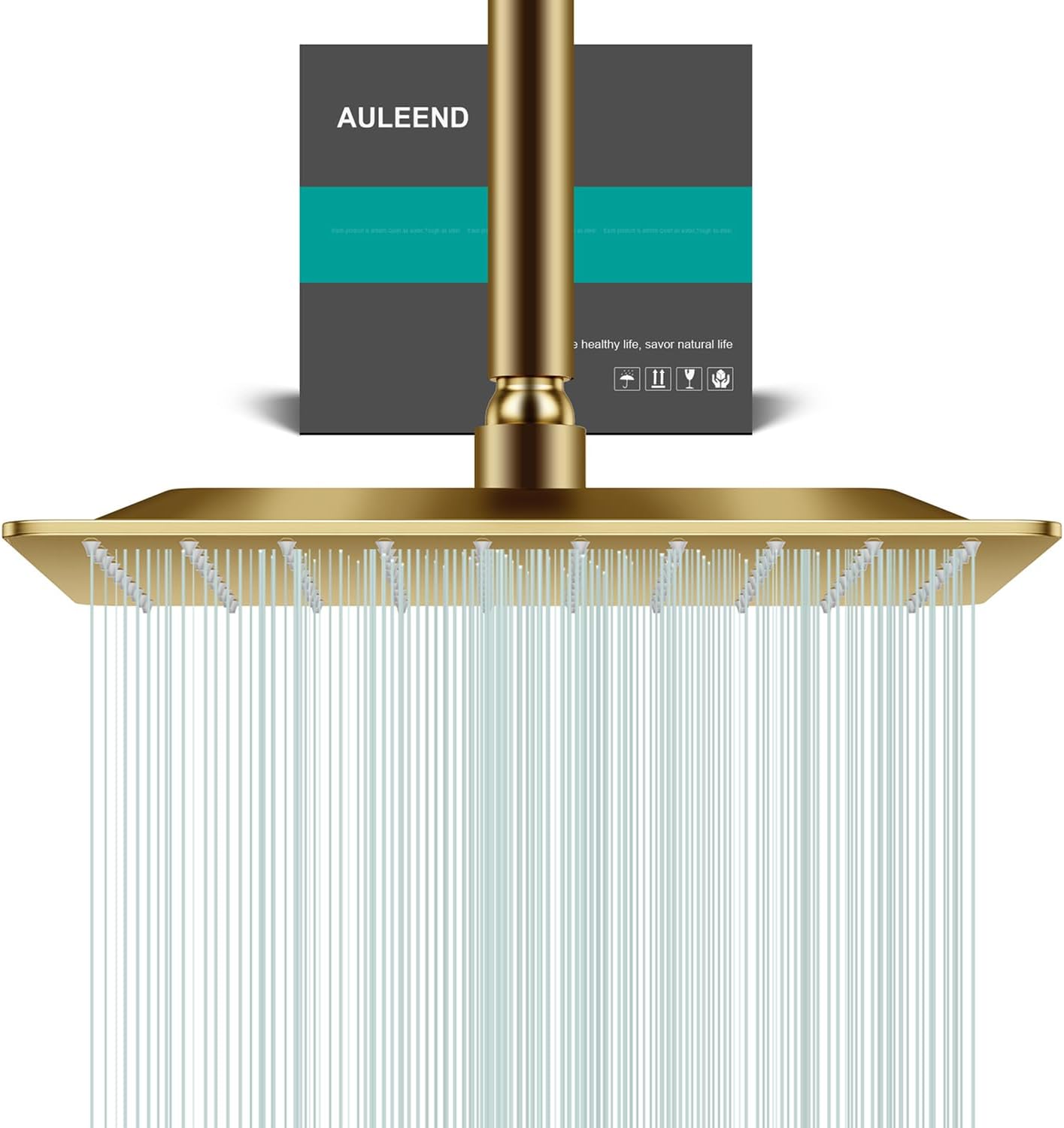 High Flow Square Rain Shower Head in Brushed Gold for Luxury Baths