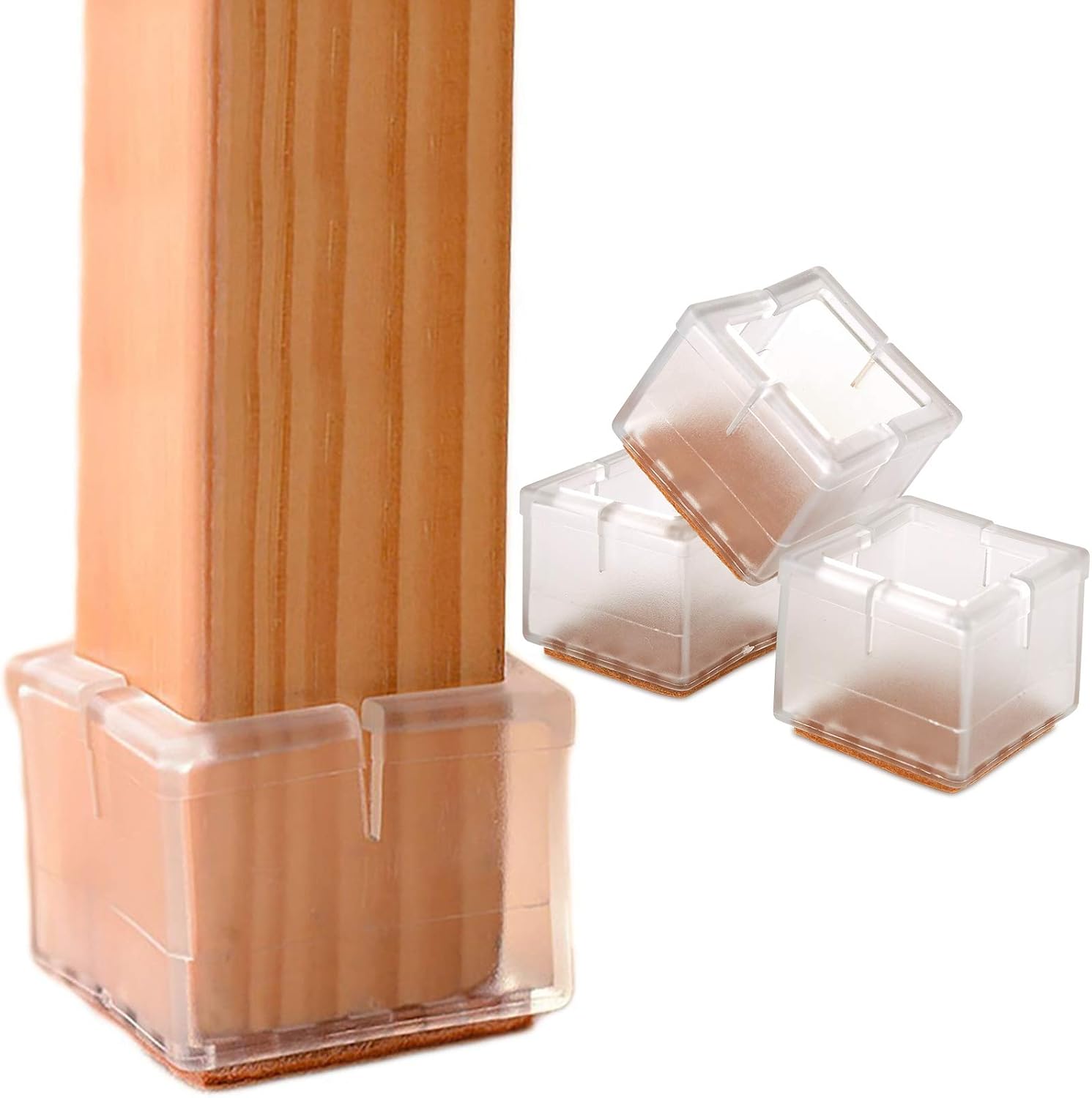 Anwenk Clear Chair Leg Caps - Floor Protection + Felt Pads!