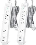 Addtam Power Strip Surge Protector - 2 Pack, 5 Outlets, 3 USB, 1875W, Overload Protection