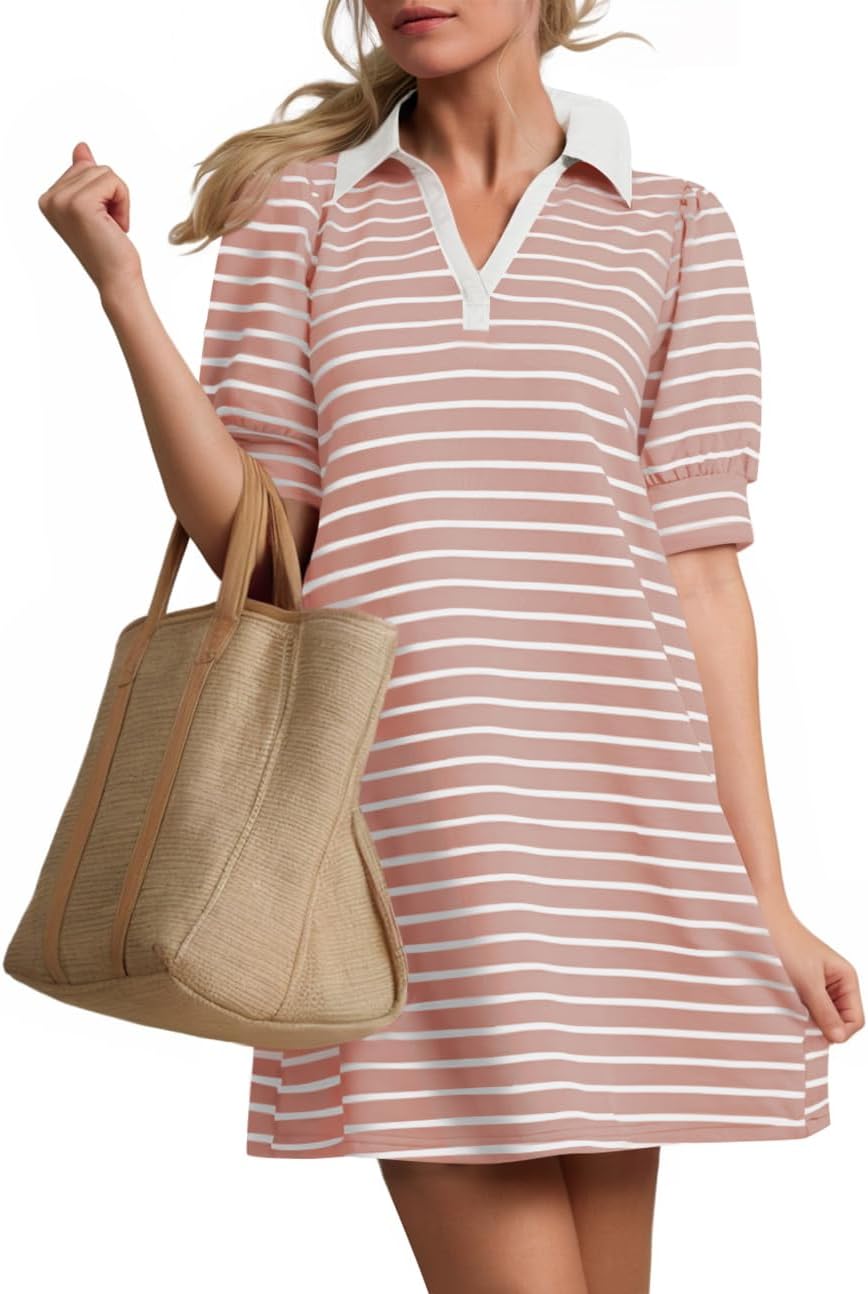 ZESICA Women's Summer Casual Striped Mini Dresses for Fun Days