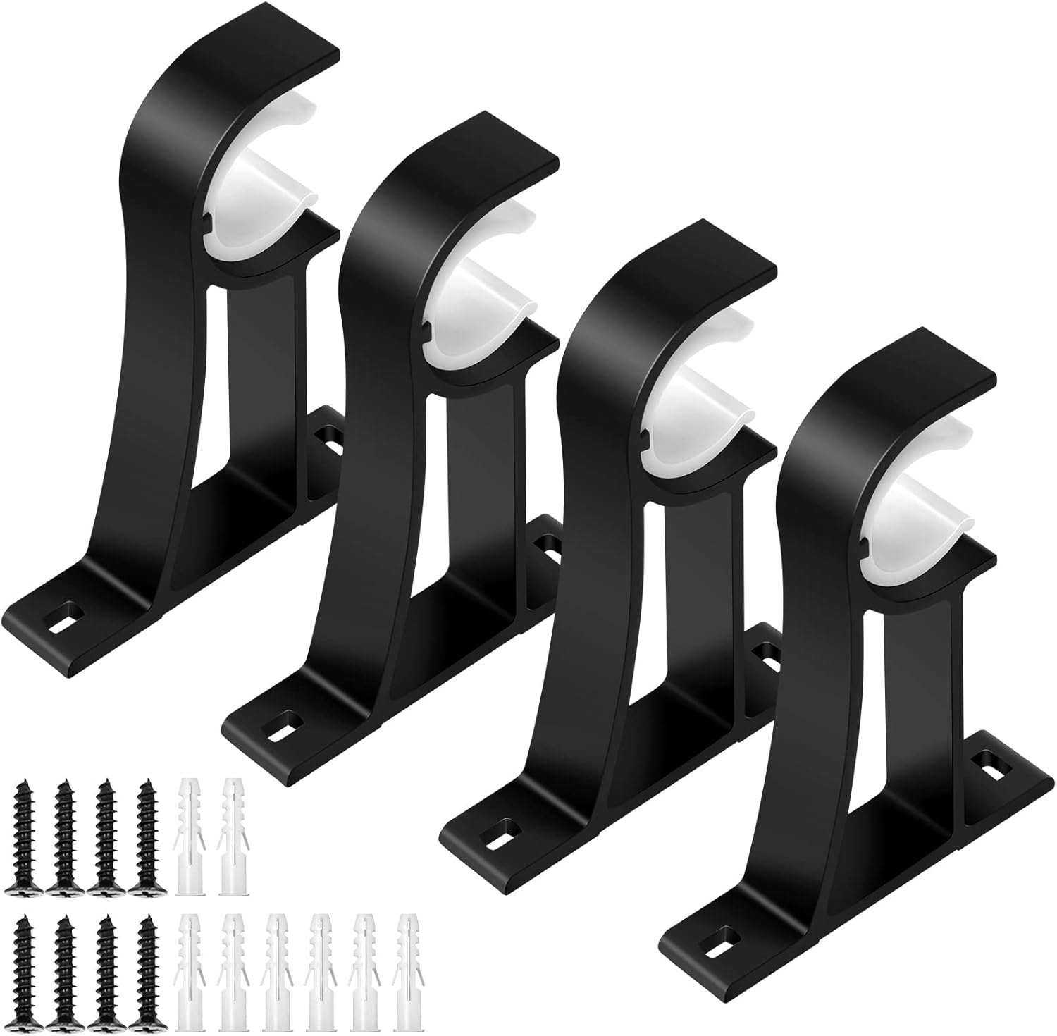 Sturdy Black Curtain Rod Holders - Set of 4 - Fits 1-1.1 Inch Rods
