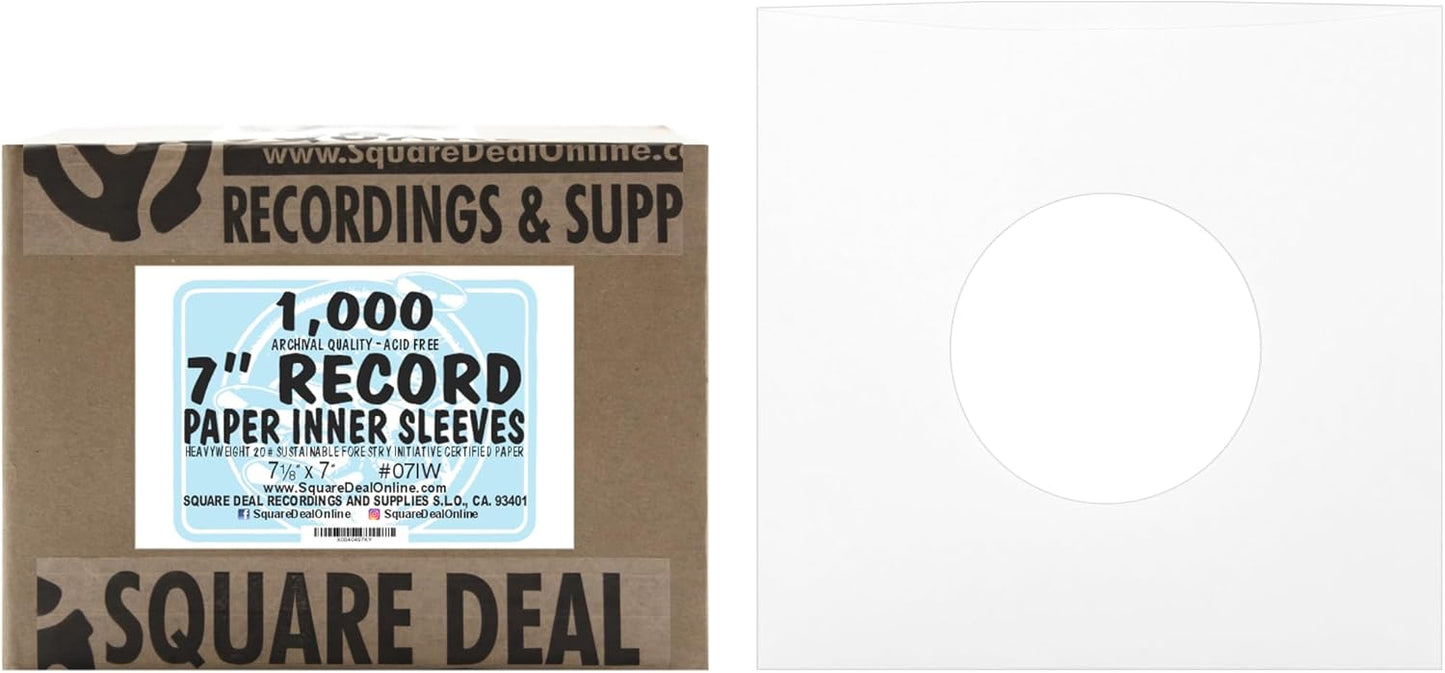 Archival Quality Heavyweight Paper Sleeves for 7 Inch Vinyls