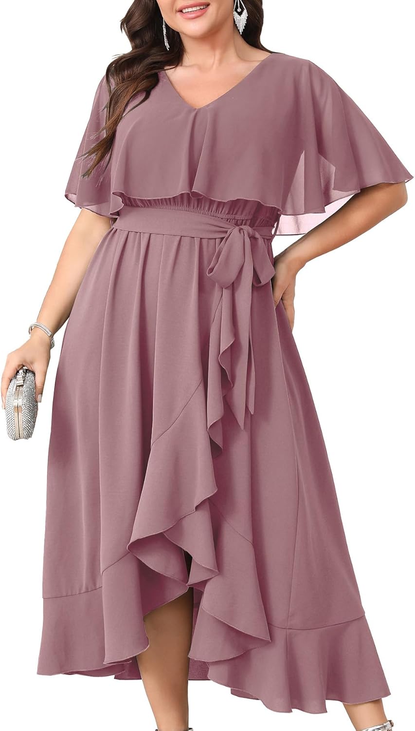 Women Plus Size Long Formal Dress with Chiffon Ruffle Design
