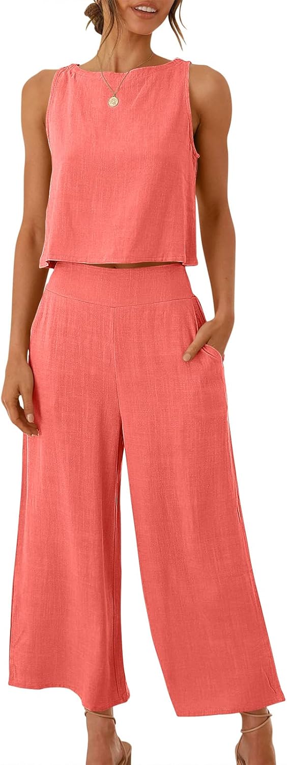 Stylish Women's Summer 2 Piece Outfit with Crop Top and Pants