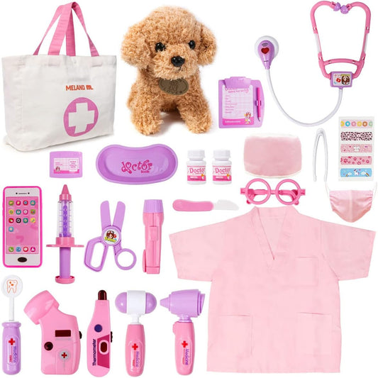 Meland Girls Toy Doctor Kit - Pretend Play Set with Dog Toy