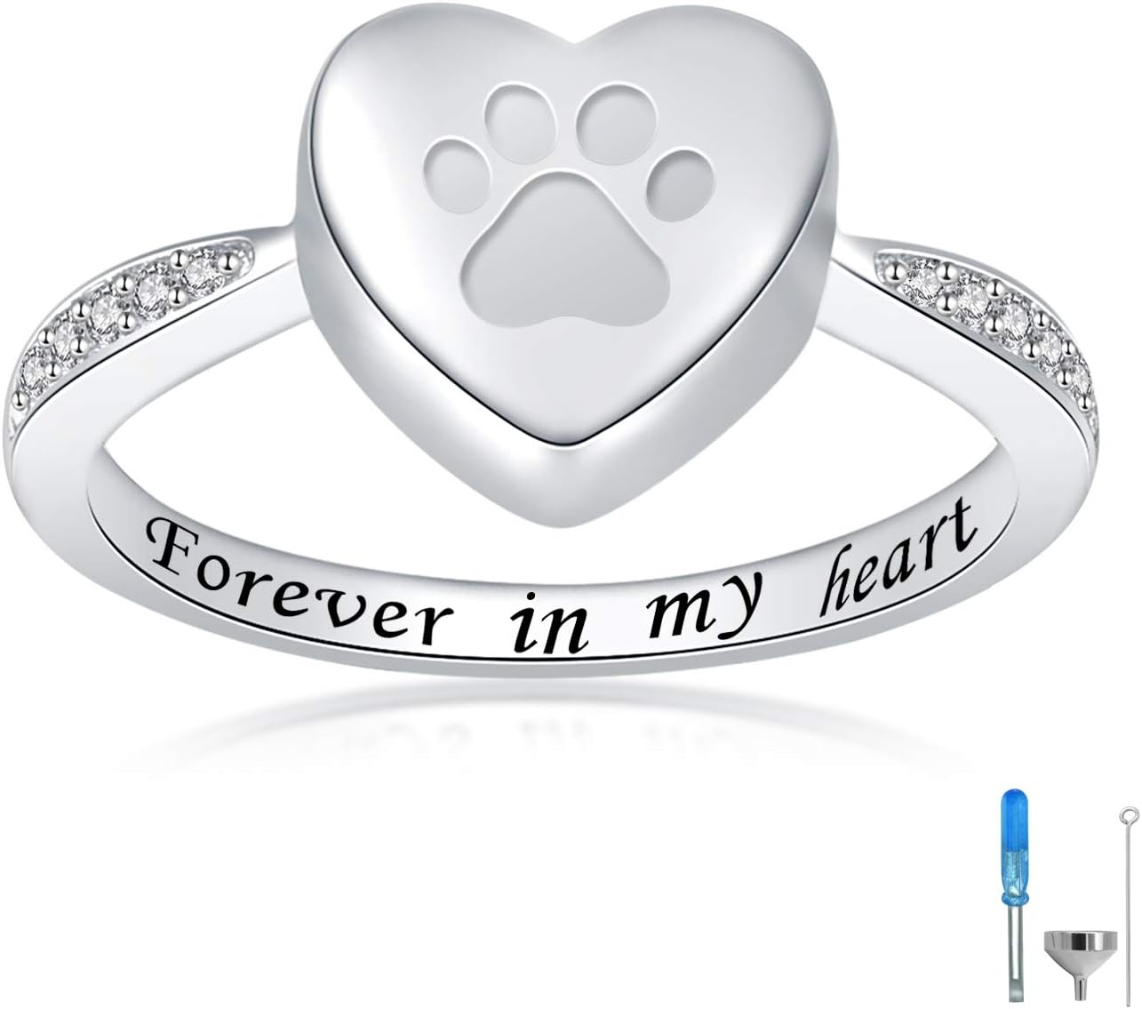 925 Sterling Silver Love Heart Urn Ring for Pet Ashes Keepsake