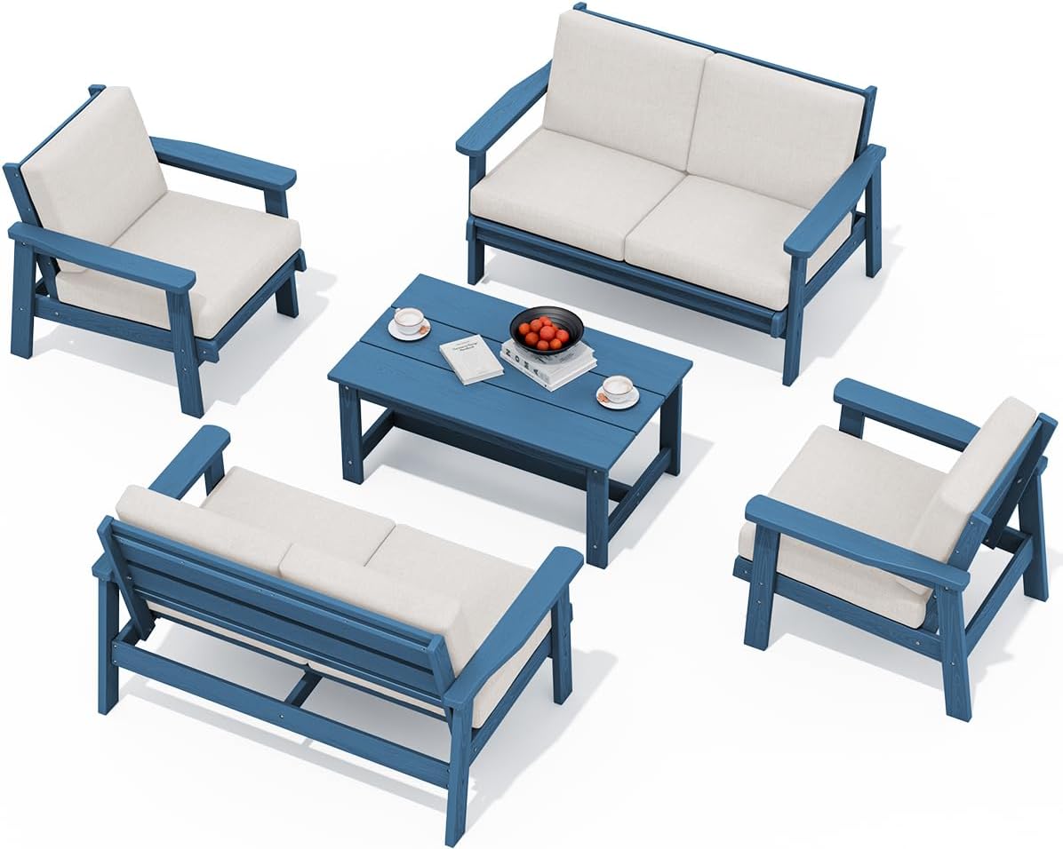 SERWALL HDPE Patio Furniture Set: All Weather Sectional Sofa