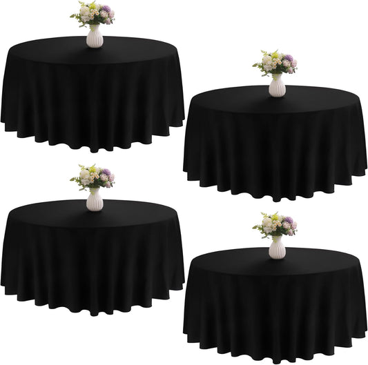 4 Pack 108 Inch Black Polyester Round Tablecloths for Events