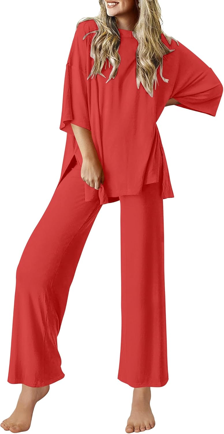 Ekouaer Lounge Sets for Women Soft Comfy Pajamas 2 Piece Set