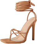 Women's Lace Up Heeled Sandals Square Flip Flop High Heels - Chic toe