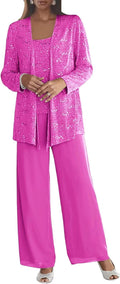 Plus Size Chiffon Mother of the Bride Pant Suits - Sequin Jacket
