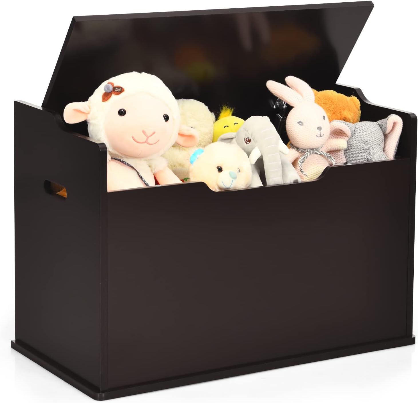 Costzon Modern Espresso Wooden Toy Chest with Bench Seat for Kids