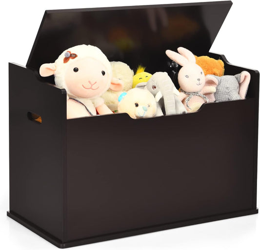 Costzon Modern Espresso Wooden Toy Chest with Bench Seat for Kids