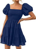 Boho Square Neck Puff Sleeve Mini Dress - Flattering Casual Fit ZESICA