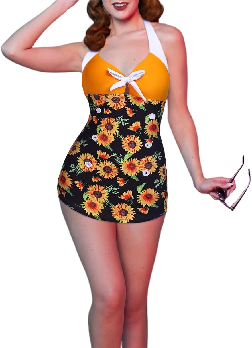 Ekouaer Womens One Piece Swimsuits Vintage Striped Bathing Suit
