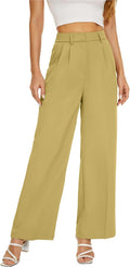 Women High Waist Wide Leg Trousers - Loose Fit Pleated Front