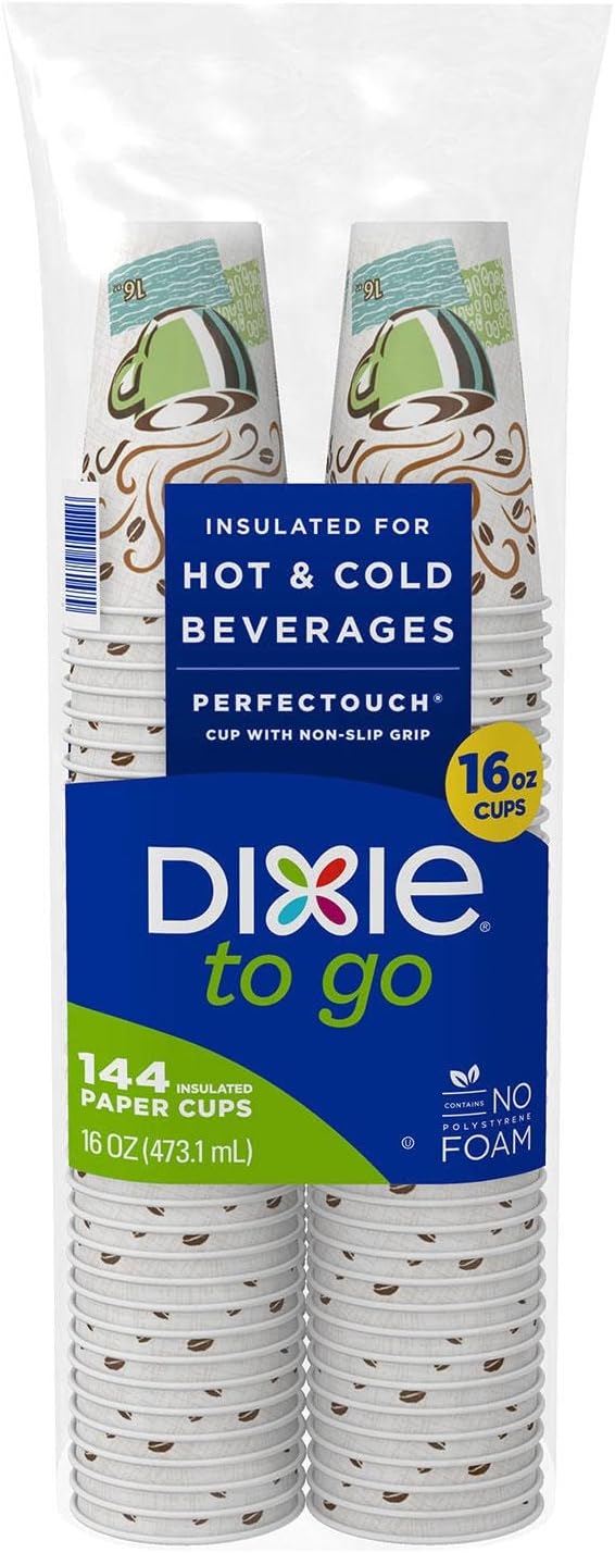 Dixie 16 Oz Insulated Paper Cups, 144 Count - Keep Your Coffee Hot!