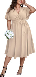 SCOMCHIC Plus Size Wrap Midi Dress - Flowy Summer Cocktail Option