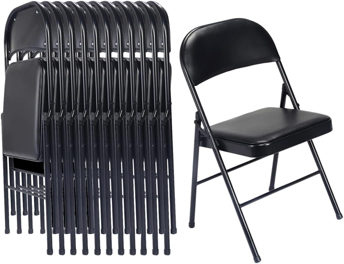 12 Pack Black Folding Chairs with Padded Seats for Events
