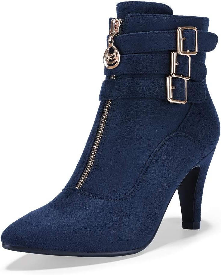 IDIFU Women's Pointed Toe Ankle Booties with Kitten Heel