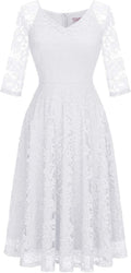 Dressystar Womens Long-Sleeve Lace A-Line Midi Dress - Elegant