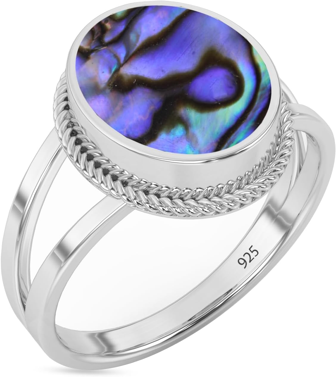 Sterling Silver 925 Ring with Natural Abalone Shell Gemstone