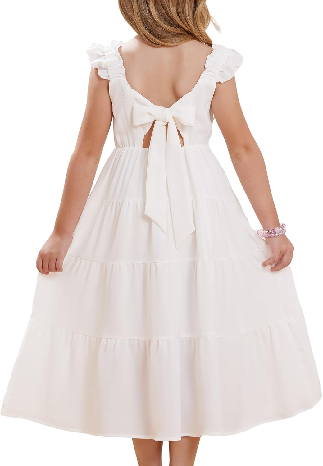 GRACE KARIN Girls Dress Summer Tie Back Ruffle Sleeve Maxi