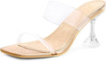 Clear Heeled Sandals for Women - Square Toe Transparent Stiletto Mules