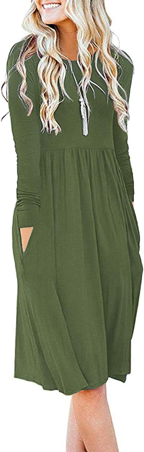 DB MOON Women Casual Long Sleeve Dresses with Pockets