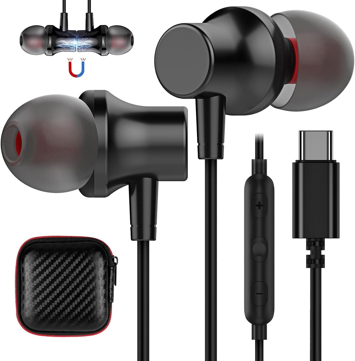COOYA USB C Earbuds: Magnetic Bass, Noise Canceling, Mic - iPhone, Samsung, Pixel