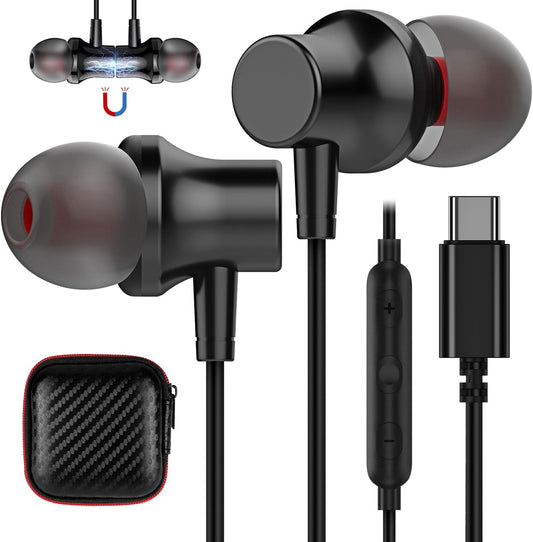 COOYA USB C Earbuds: Magnetic Bass, Noise Canceling, Mic - iPhone, Samsung, Pixel