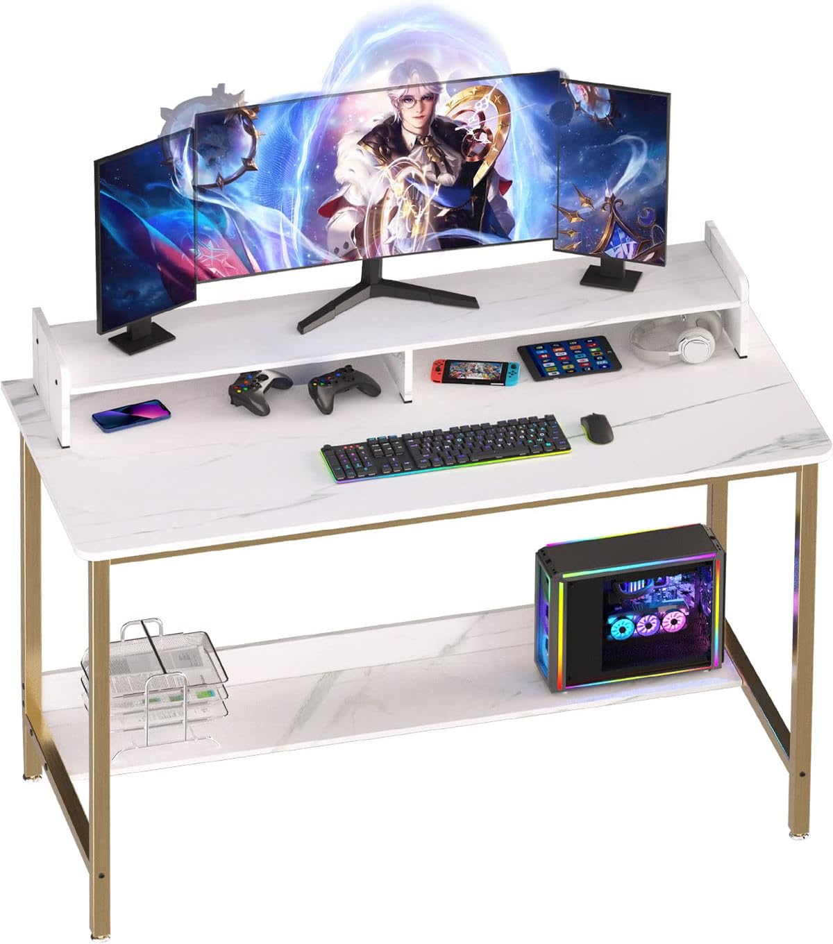 WOODYNLUX 43 Inch Computer Desk with Shelves for Home Office