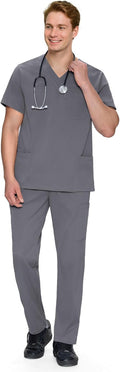 COZYFIT Men's Scrubs Set - V-Neck Top and Straight Leg Pants