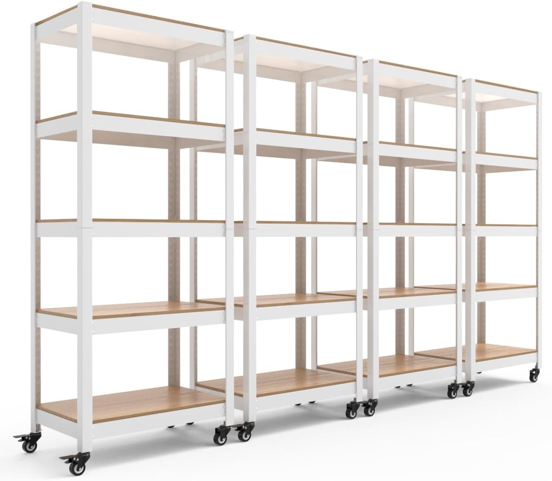 HOMEDANT House White 5-Tier Metal Rolling Cart for Storage