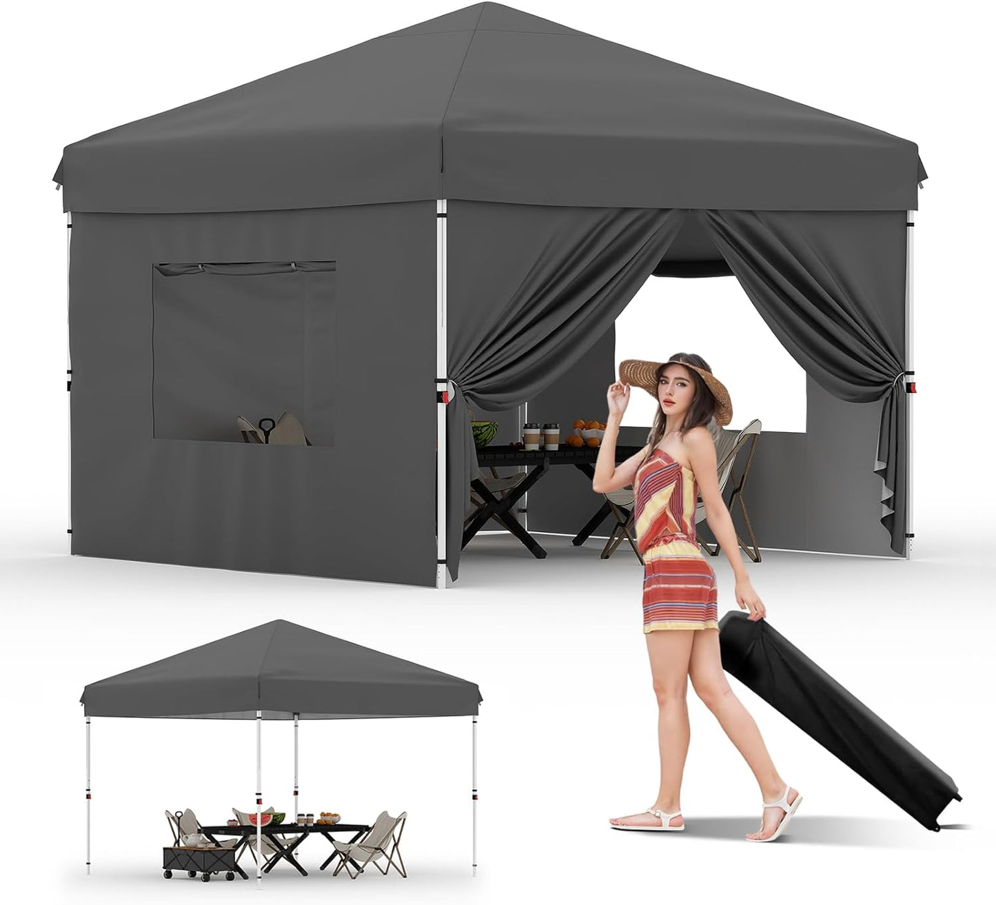 10x10 Pop Up Canopy Tent with Removable Sidewalls for Outdoors