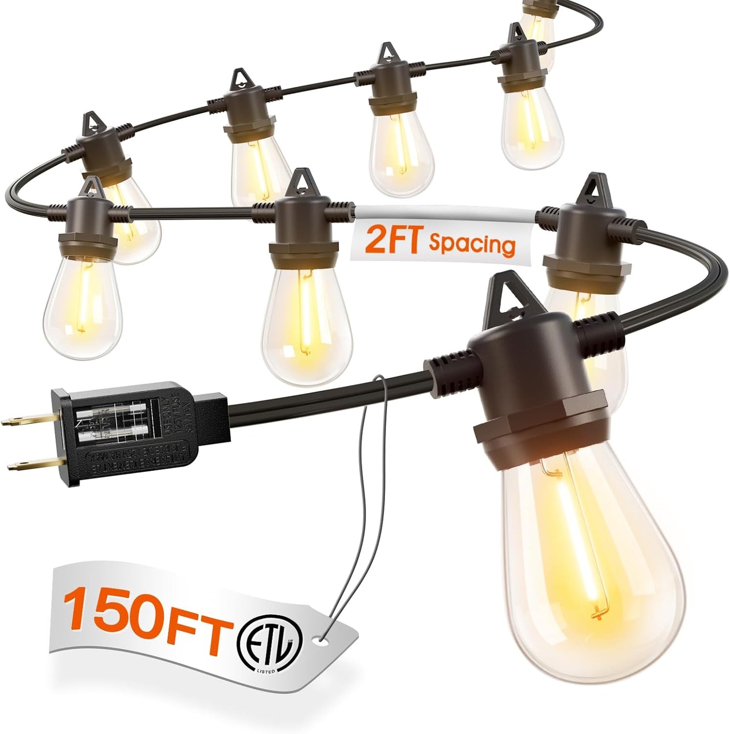 150FT Outdoor String Lights with Dimmable Bulbs for Patio