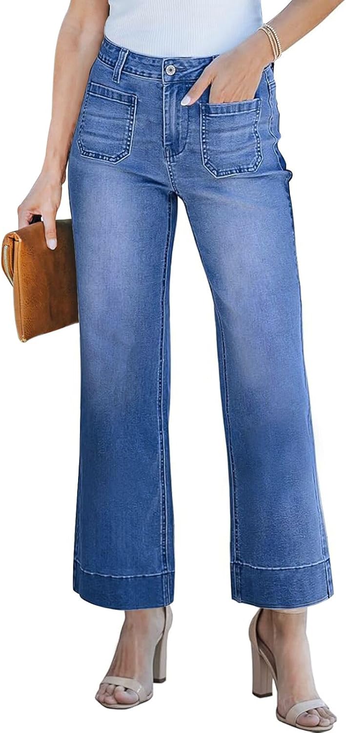 KUNMI Women's High Waisted Wide Leg Stretchy Denim Jeans