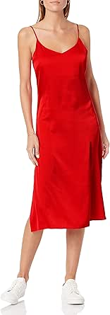 The Drop Women's Silky V-Neck Midi Slip Dress for Versatile Style