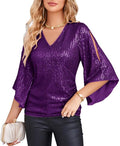 Glittering Sequin Blouse for Women - Stylish V-Neck Design