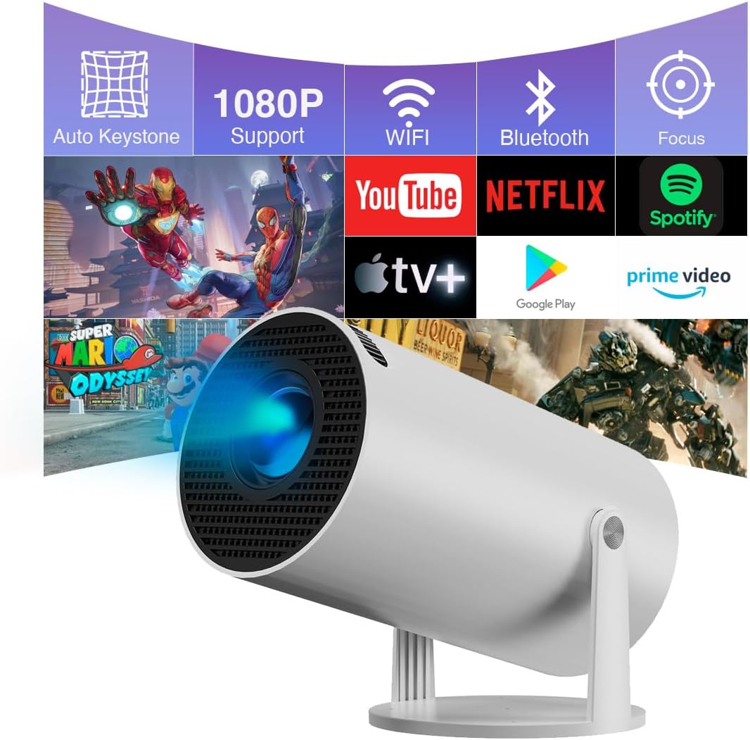 Enzemit Portable Mini Projector: WiFi6, Bluetooth 5.0, 1080P Support!